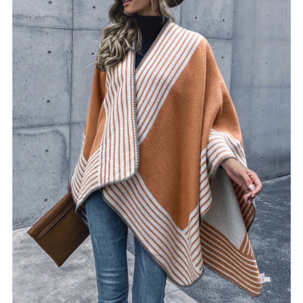 Ginger Striped Knit Poncho Cardigan Sweater - Picture 3 of 7